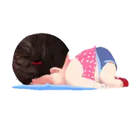 a cartoon of a baby girl laying on her stomach with tears running down her face
