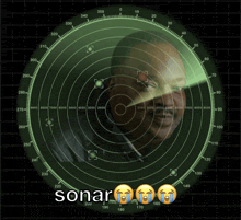 a radar screen shows a man 's face and the words sonar on the bottom