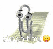 a paper clip with a face on it and the words simon hmu