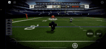 a player named harkan is running on the field in a video game