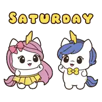 a couple of unicorns standing next to each other with the words saturday written above them