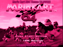 a pink and black advertisement for mario kart n64 theme