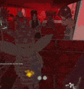 a cartoon character is standing in a dark room with a yellow background