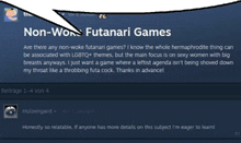 a screenshot of a forum post about non-woke futanari games