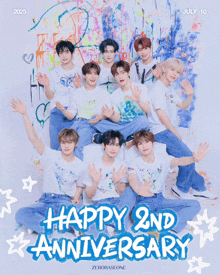 a poster that says happy 2nd anniversary in blue letters