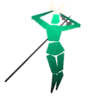 a green knight with a spear and a sword on a white background