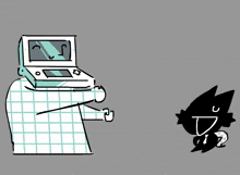 a cartoon drawing of a man with a computer head