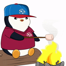 fire penguin camping burning woods