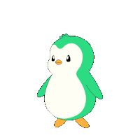 a green and white penguin with aura written on the bottom