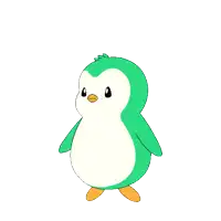 a green and white penguin with aura written on the bottom