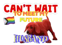 a red dog with the words can 't wait to meet my future husband on it