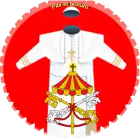 a red circle with pax et bonum written on the bottom