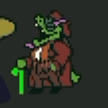 a pixel art drawing of a cartoon character holding a stick .