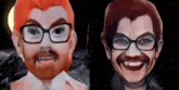 a cartoon of a man with glasses and a beard is next to a real man .