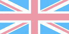 a british flag with pink and blue stripes on a white background