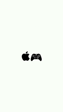 an apple logo and a video game controller are on a white background .