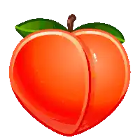 a heart shaped peach with a green leaf on it
