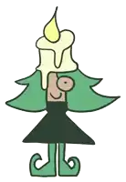 a cartoon character with a candle on her head