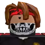 a roblox character with a bandana and a skull mask on his face .