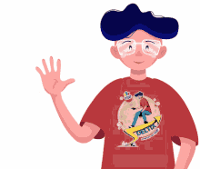 a man wearing a red shirt that says delix