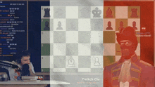 a man playing a game of chess on a screen that says twitch chr note napoleon
