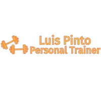 a logo for luis pinto personal trainer with a picture of dumbbells