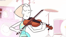 a cartoon character is playing a violin in a band