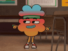 a cartoon character with a blue hat and a striped headband