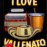 a poster that says i love vallenato with an accordion and a hat