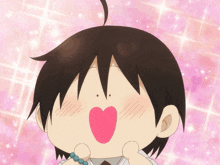 a cartoon character with a heart shaped mouth and a pearl necklace