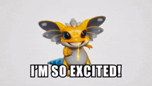 a cartoon character with the words i 'm so excited on the bottom