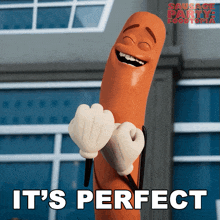 a sausage from sausage party and foodtopia is giving a middle finger