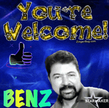 a picture of a man with the name benz