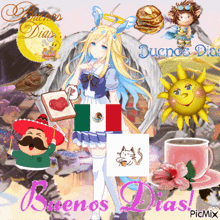 a collage of images with the words buenos dias on the bottom right