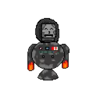 a pixel art drawing of a robot with the letter h on his chest