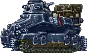 a pixel art drawing of a tank with a crate on top of it .