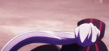 a purple and white anime character with a long purple tail