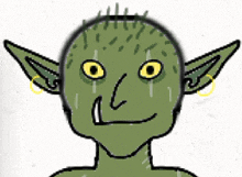 a drawing of a green goblin with yellow eyes and teeth