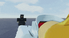 a cartoon character with a crown on his head is standing in the snow