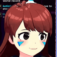 a close up of a cartoon girl 's face with a world record written in the background
