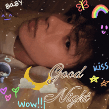 a picture of a person laying down with the words good night written on it