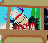 a cartoon character wearing a top hat and sunglasses looks out of a window