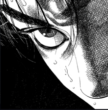 a black and white drawing of a person 's face with a tear coming out of their eye
