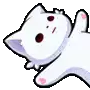 a white cat with red eyes is laying down on a white surface .