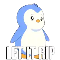 a blue and white penguin is flexing his muscles and the words let it rip are below it