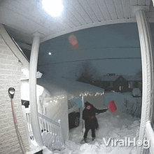 Shoveling Viralhog GIF - Shoveling Viralhog Snow Tumbling Off The Roof GIFs