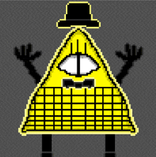 a pixel art of bill cipher from gravity falls wearing a hat