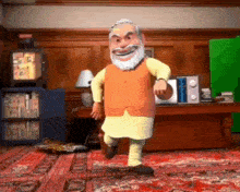 a cartoon character with a beard is dancing in a room