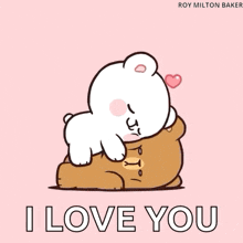 a cartoon of a teddy bear hugging another teddy bear with the words `` i love you '' below it .