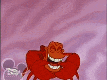 a cartoon lobster from the little mermaid is smiling with its mouth wide open .